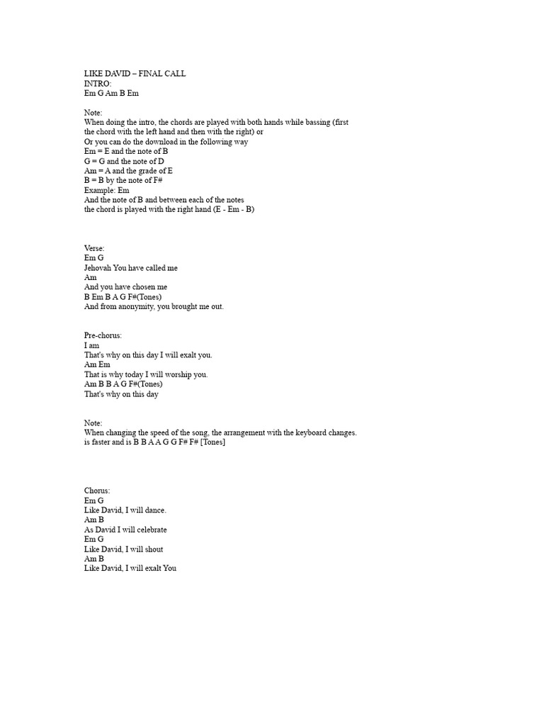 Chords Like David - Final Call | PDF
