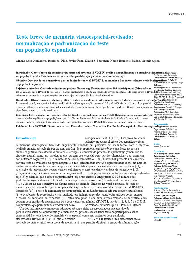 BVMT-R Pontuação e Validação | PDF | Neuropsicologia | Aprendizado