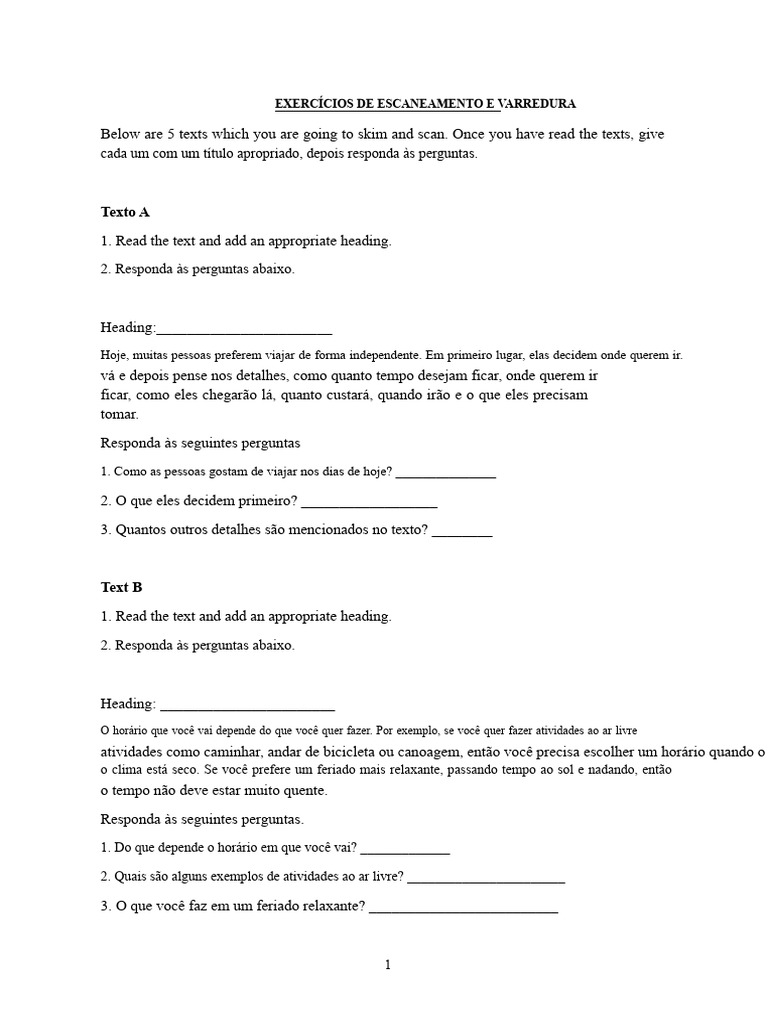 EXERCÍCIOS DE SKIMMING E SCANNING (1) | PDF