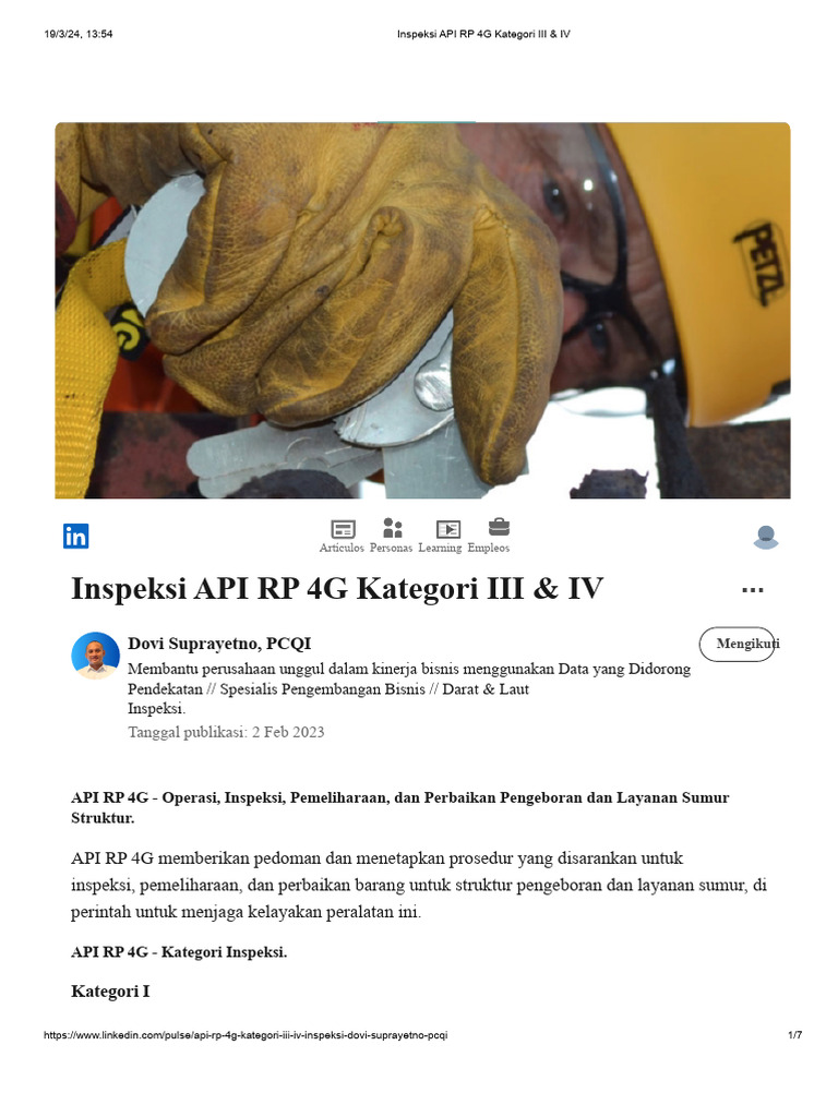 Inspeksi API RP 4G Kategori III & IV | PDF