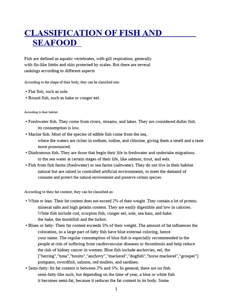 Fish and Seafood Classification Guide | PDF | Rainbow Trout | Omega 3 ...