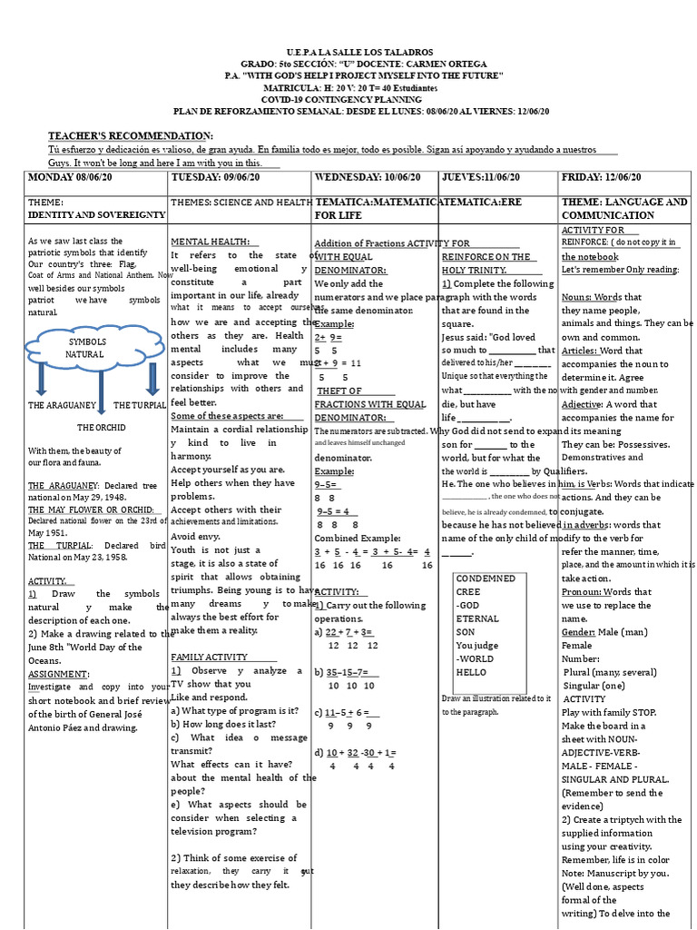 Weekly COVID-19 Reinforcement Plan | PDF | Word | Grammatical Gender