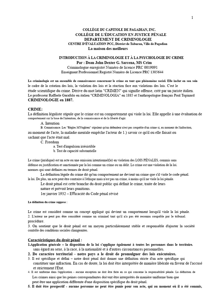 Introduction à la criminologie et au crime | PDF | Crimes | Crime et ...