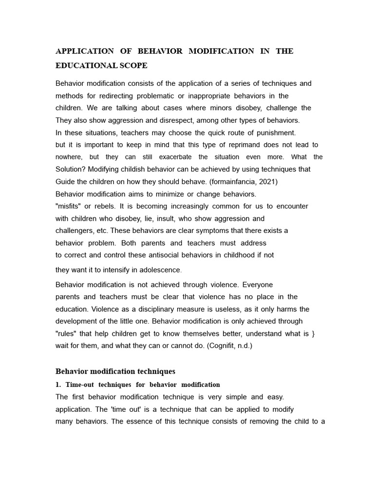 Behavior Modification Techniques in Education | PDF | Behavior ...