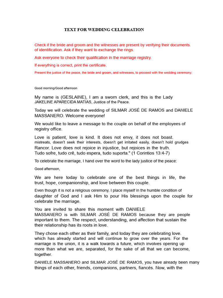 TEXT FOR WEDDING CELEBRATION | PDF | Marriage | Wedding