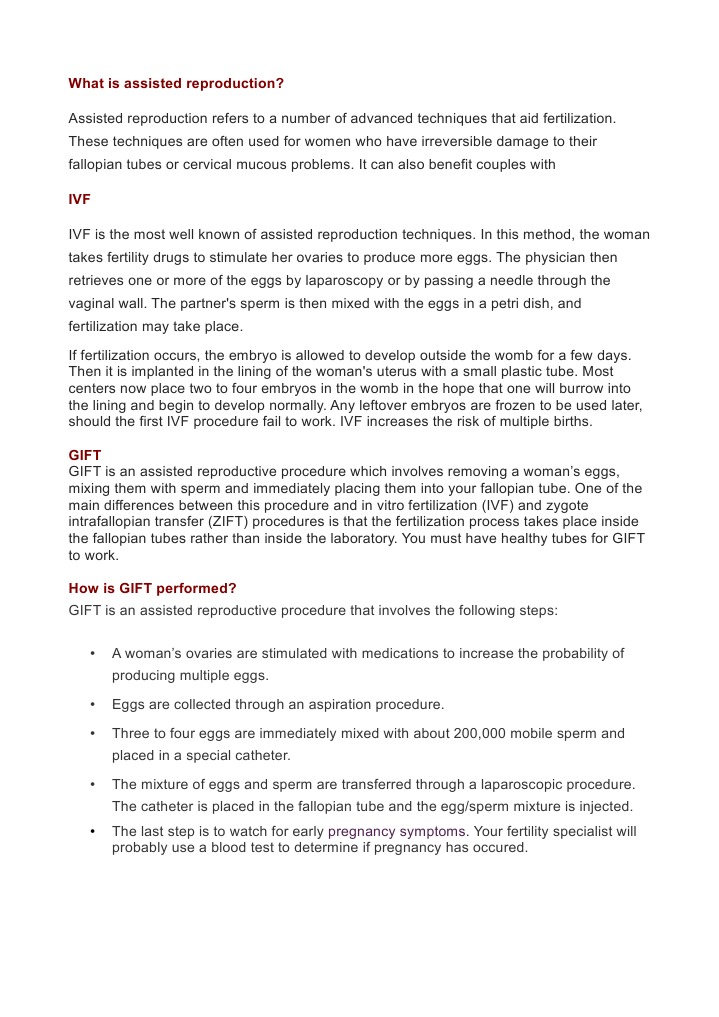 Differences Between GIFT and ZIFT | PDF | In Vitro Fertilisation ...