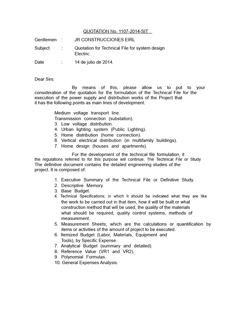 Technical File Quotation for Electrical Design | PDF | Electric Power ...