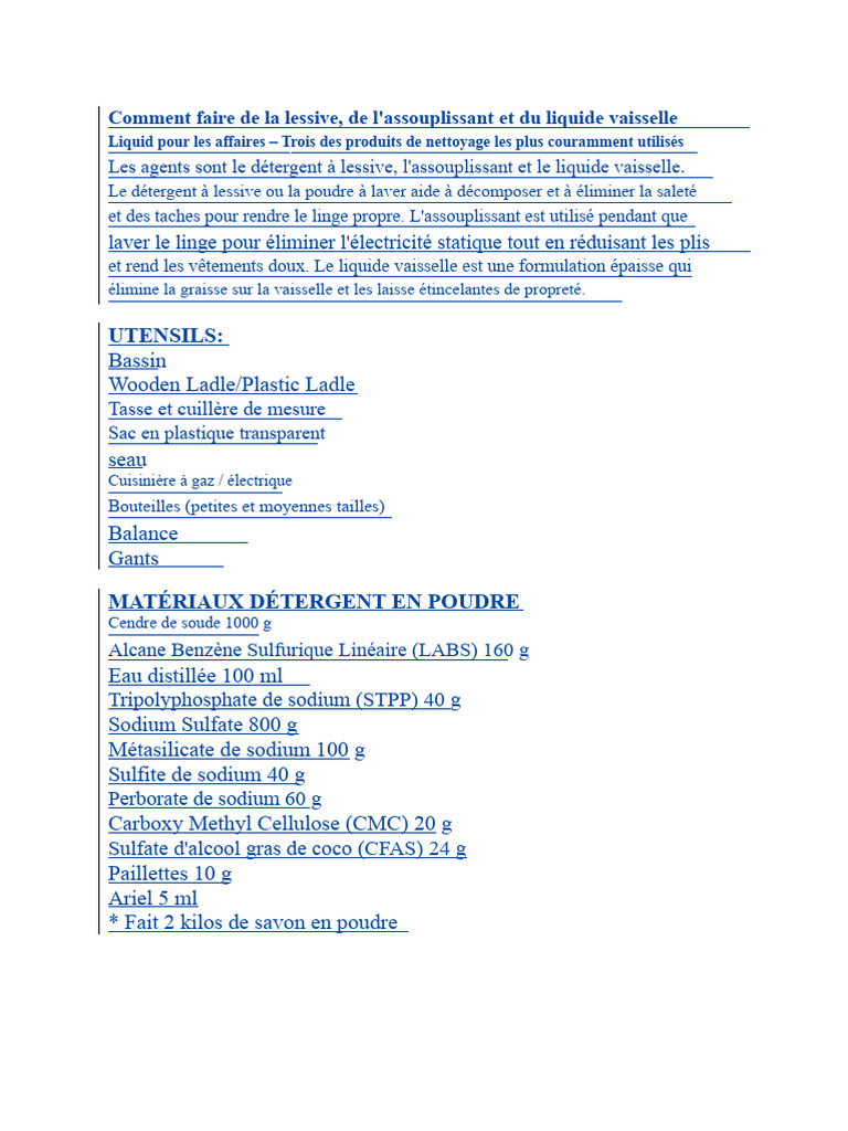 Fabriquer détergent, assouplissant, liquide vaisselle PDF Savon — free download