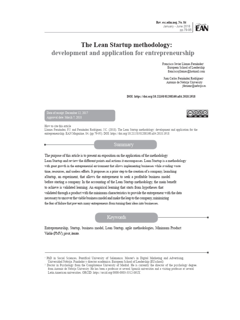 Lean Startup Methodology for Entrepreneurs | PDF | Lean Startup ...