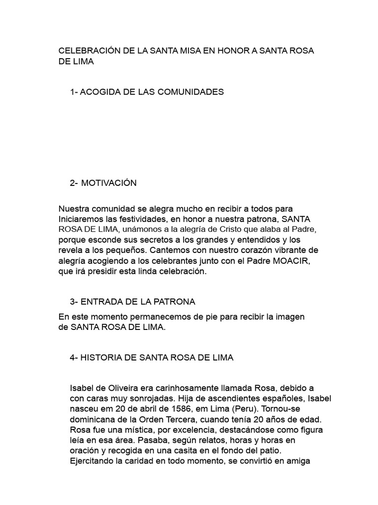 Misa en Honor a Santa Rosa de Lima | PDF | Intercesión | Cristo (título)