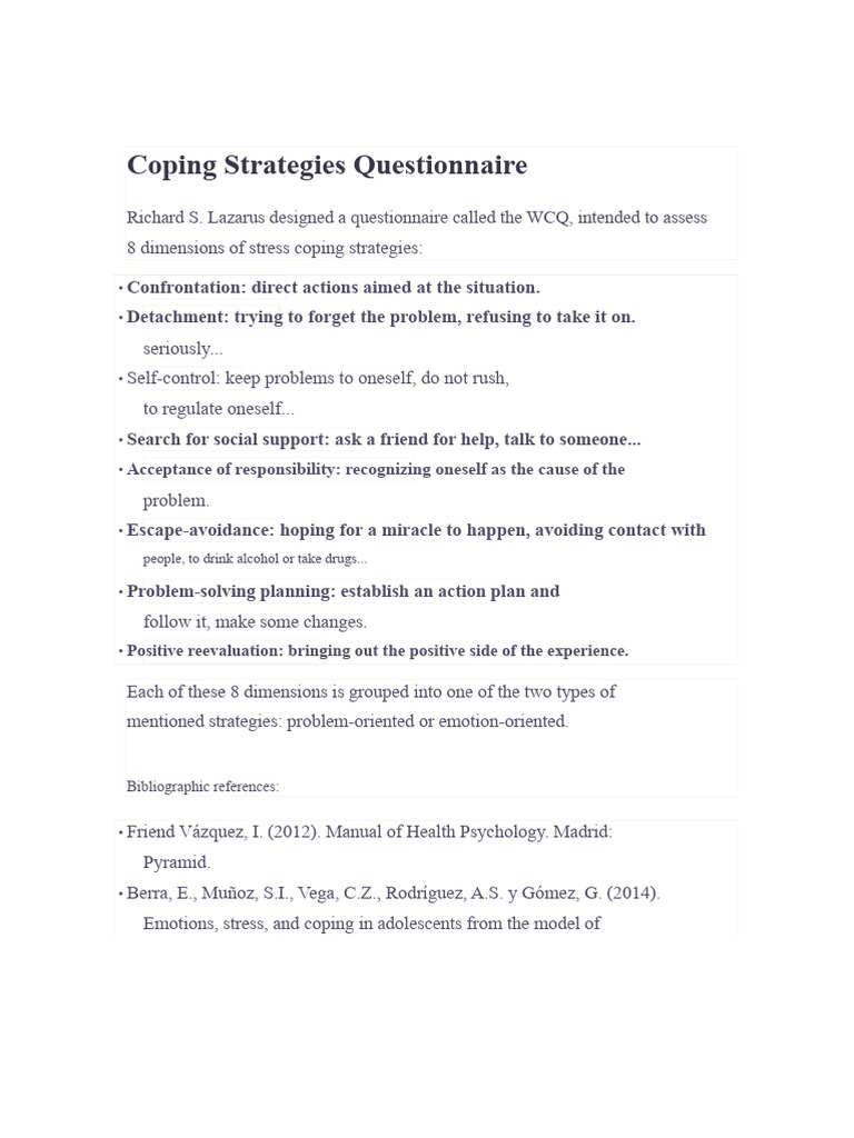 Coping strategies questionnaire | PDF