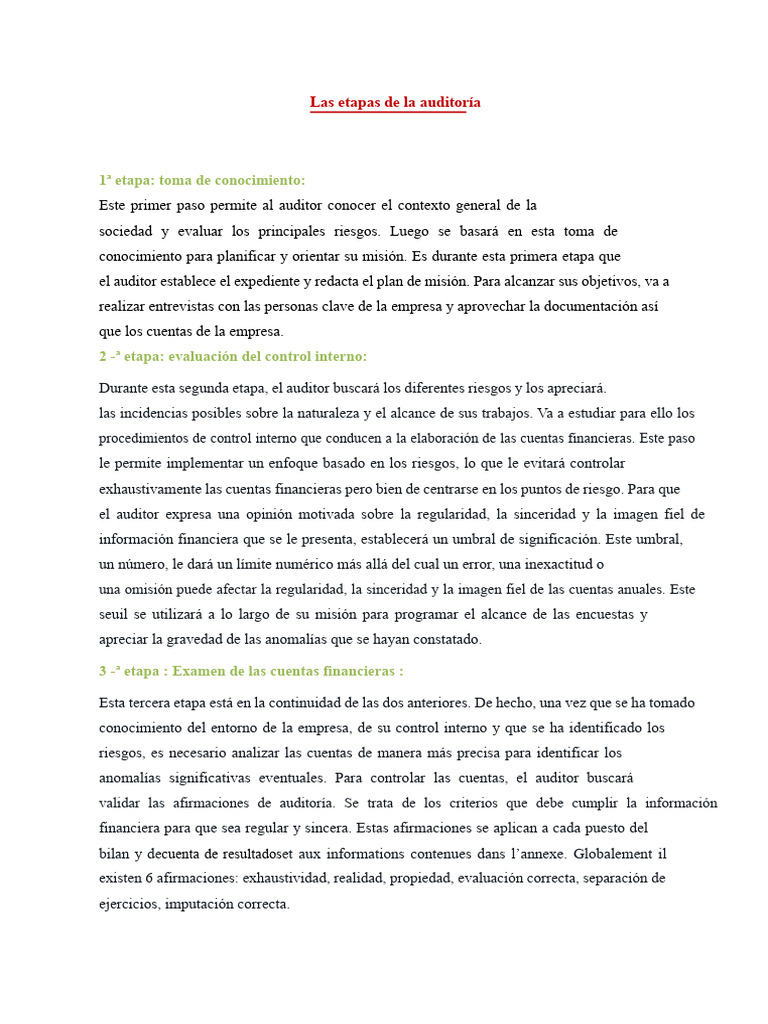 Las Etapas de La Auditoría | PDF | Contralor | Auditoría