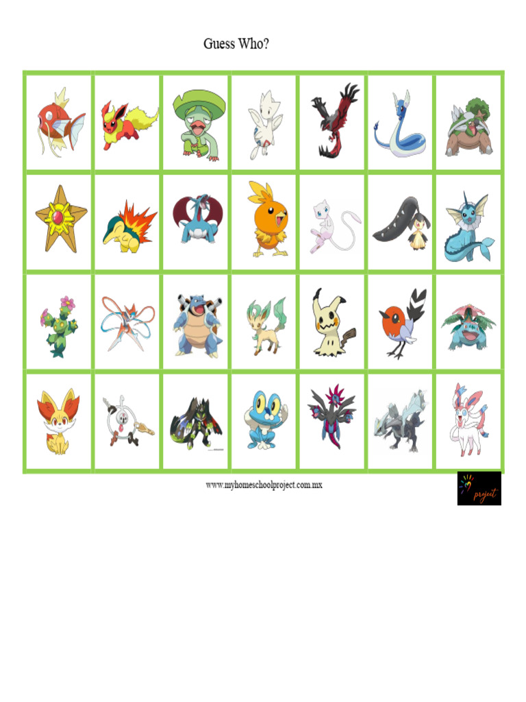 Guess Who - Pokémon and Animals - My Homeschool Project | PDF