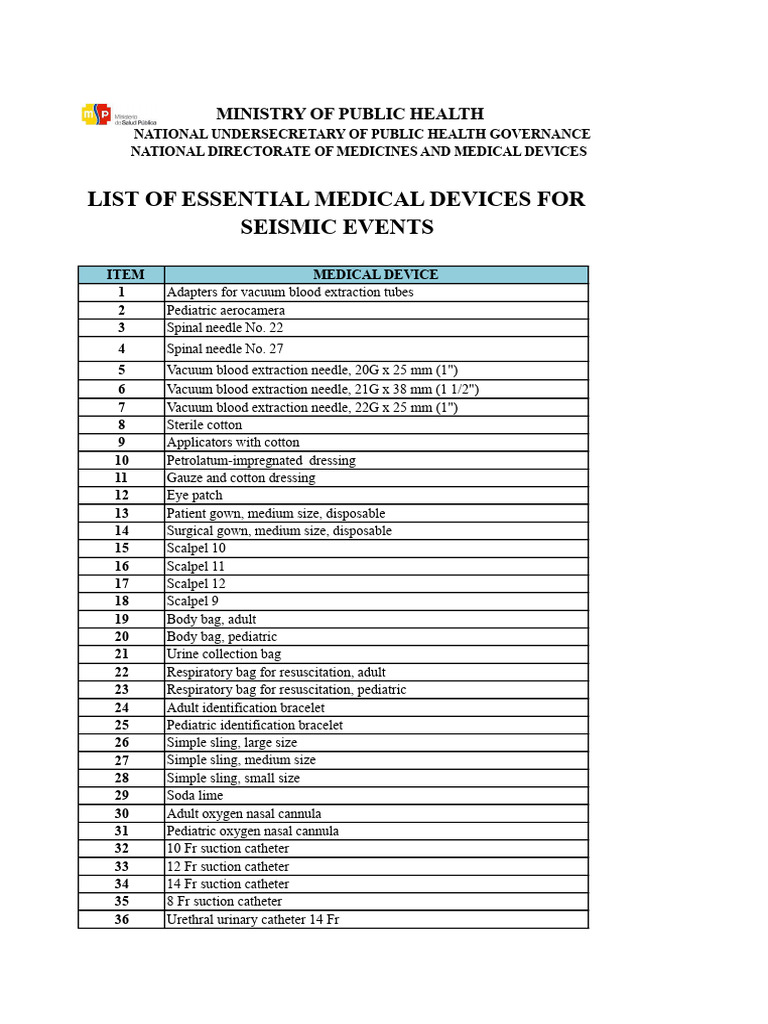 Essential Medical Devices for Seismic Events | PDF | Medical Equipment