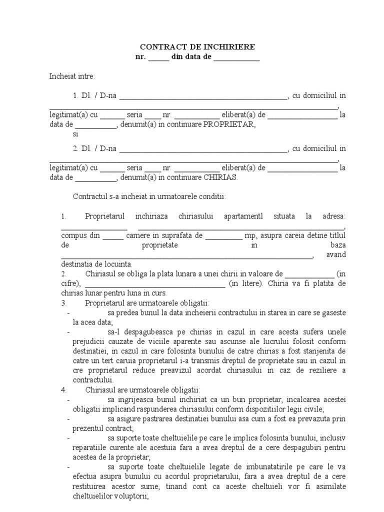 Model Contract Inchiriere Imobil PDF