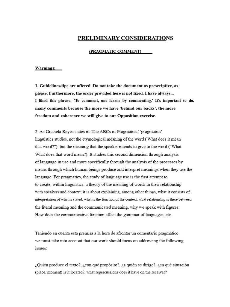Pragmatics in Text Commentary Guide | PDF | Semantics | Reason