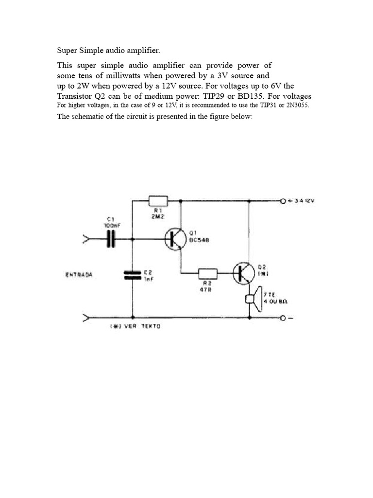 Simple Audio Amplifier Circuit Guide | PDF