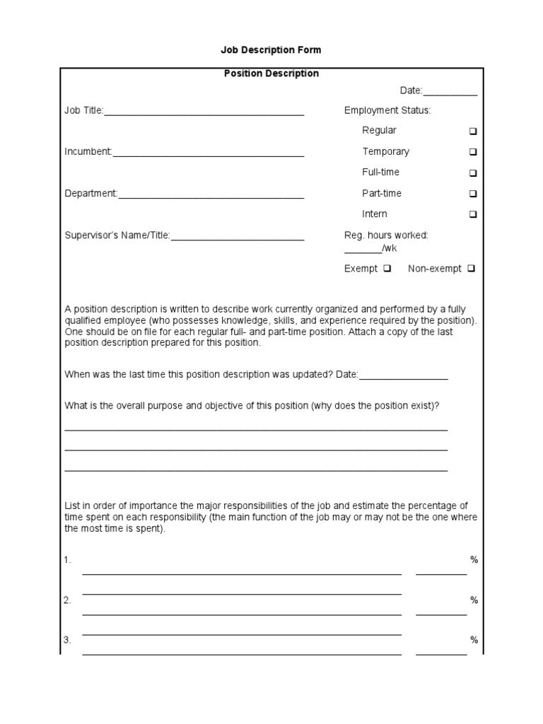 Job Description Form Position Description | PDF | Employment | Recruitment