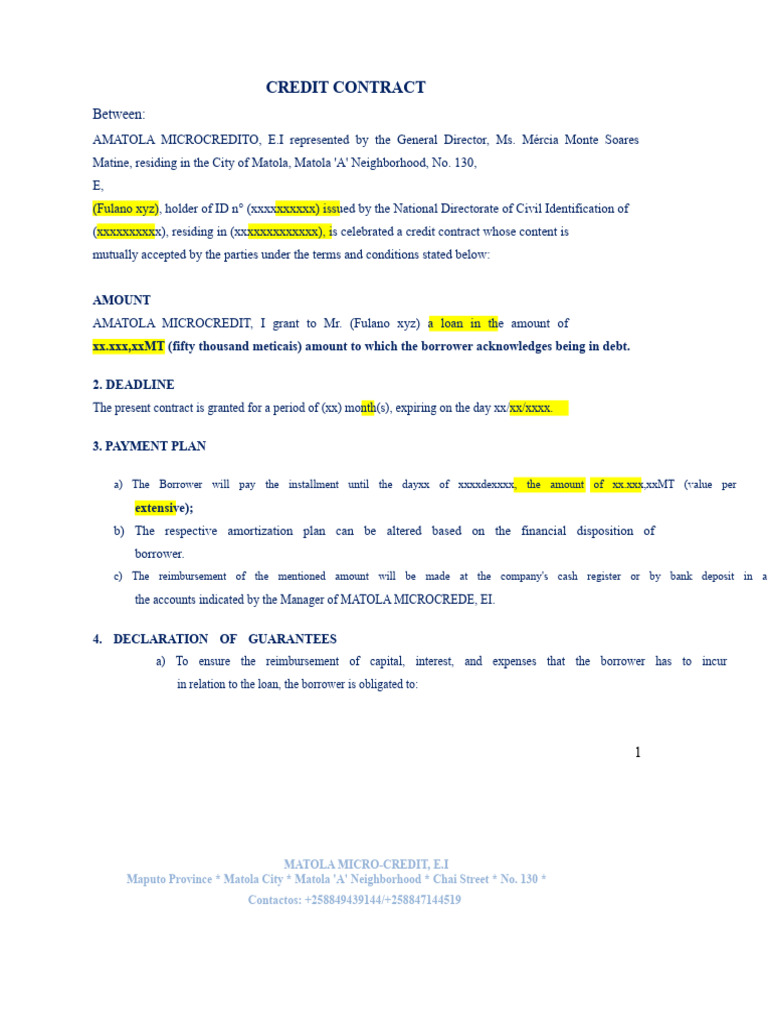 Matola Microcredit Loan Agreement | PDF | Loans | Microcredit