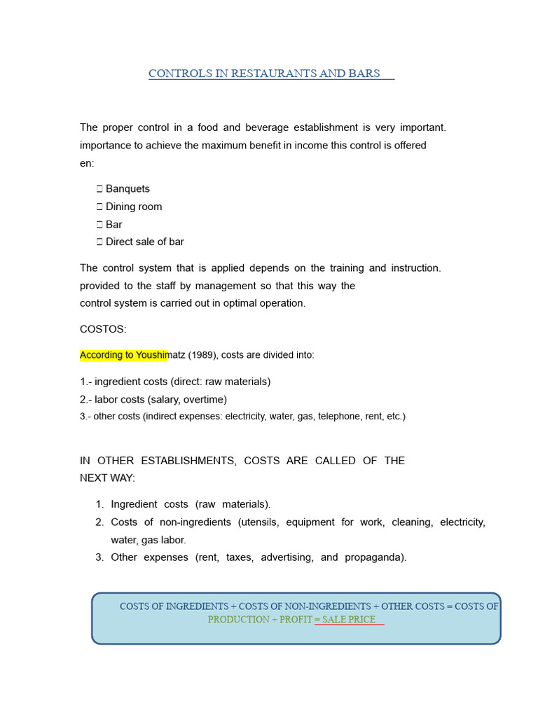Restaurant and Bar Control Systems | PDF | Inventory | Restaurants