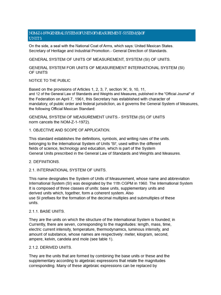SI Units Measurement Standards in Mexico | PDF | International System ...
