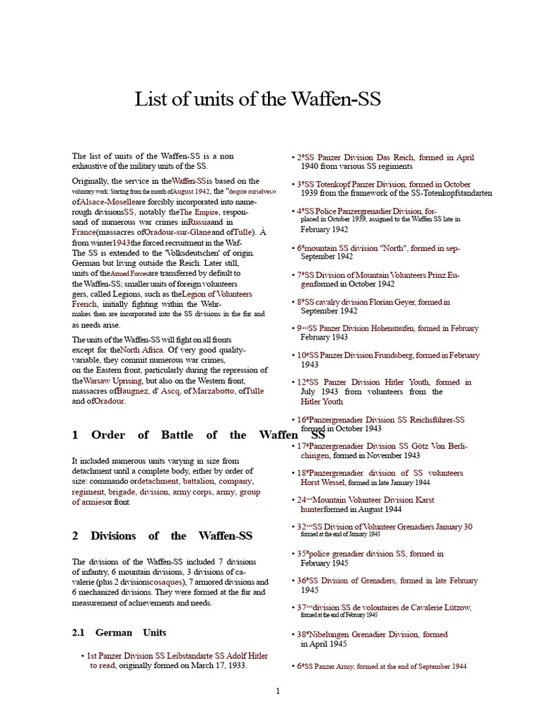 Waffen-SS Units Overview and History | PDF | Waffen Ss | Division ...