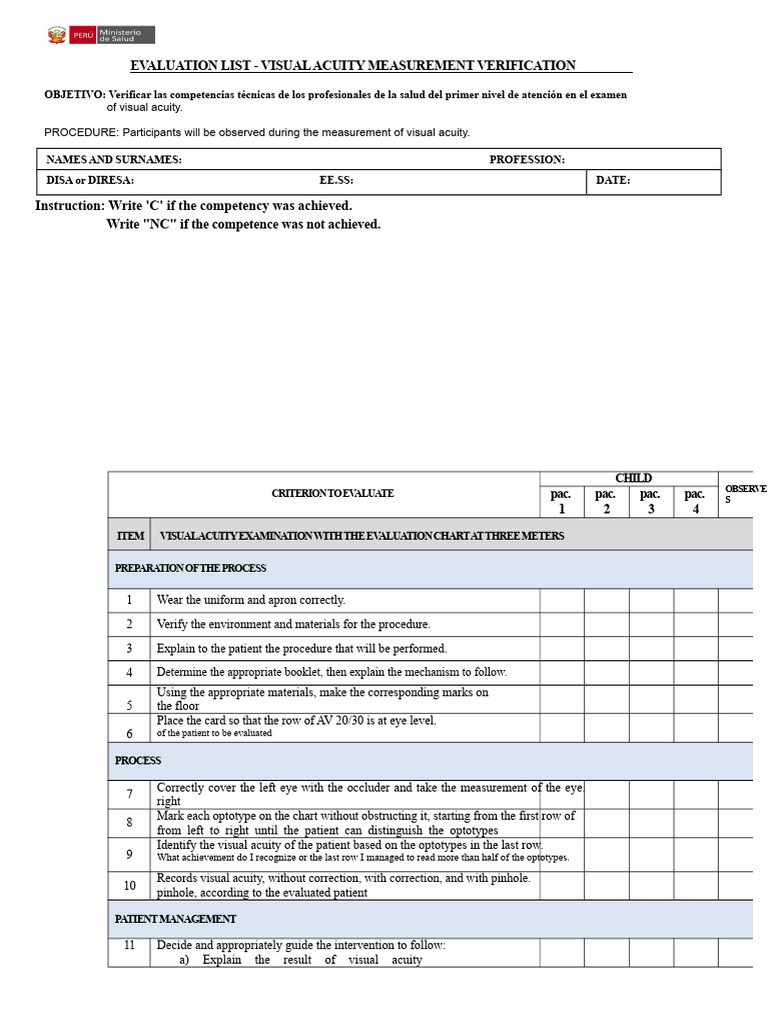 Ophthalmological Procedures Evaluation Sheet - With Participants | PDF ...