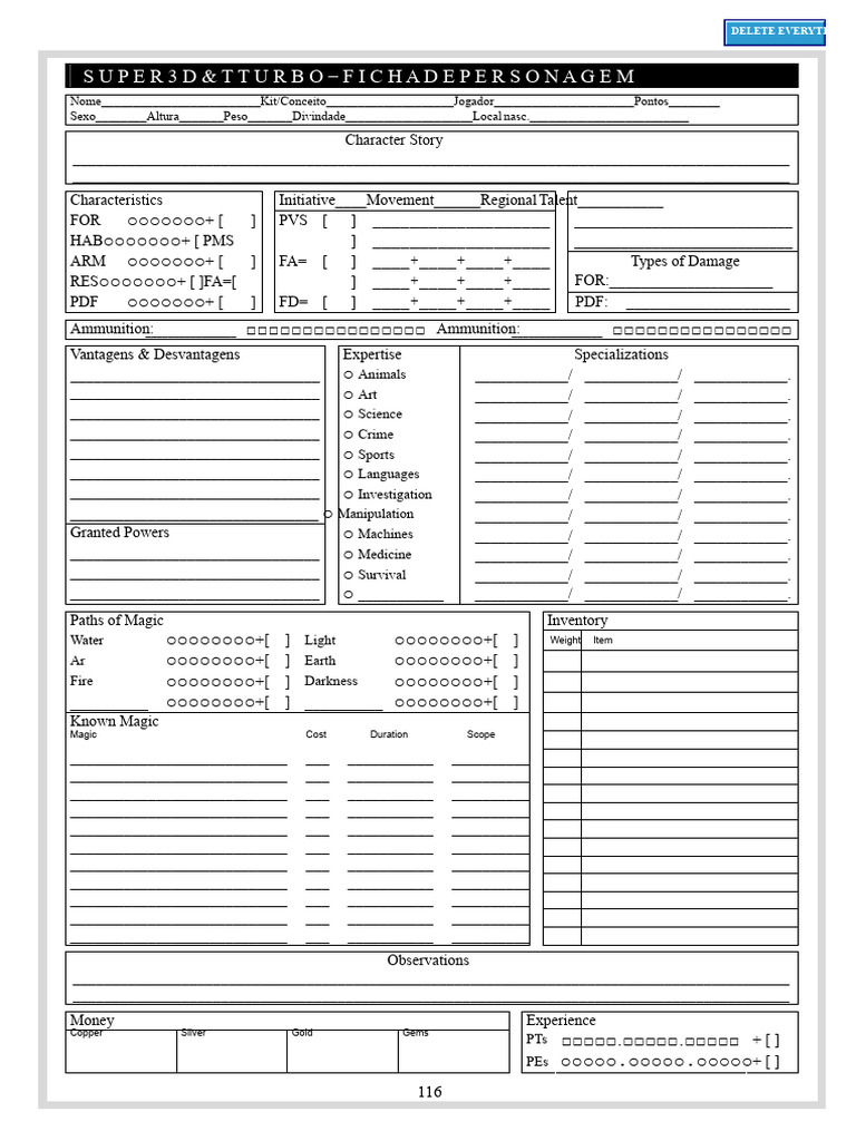 Character Creation Template for RPG | PDF