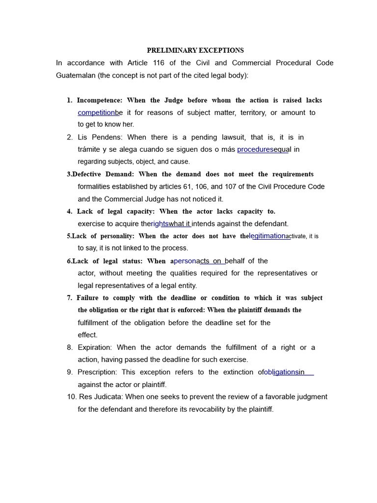 PRELIMINARY EXCEPTIONS | PDF