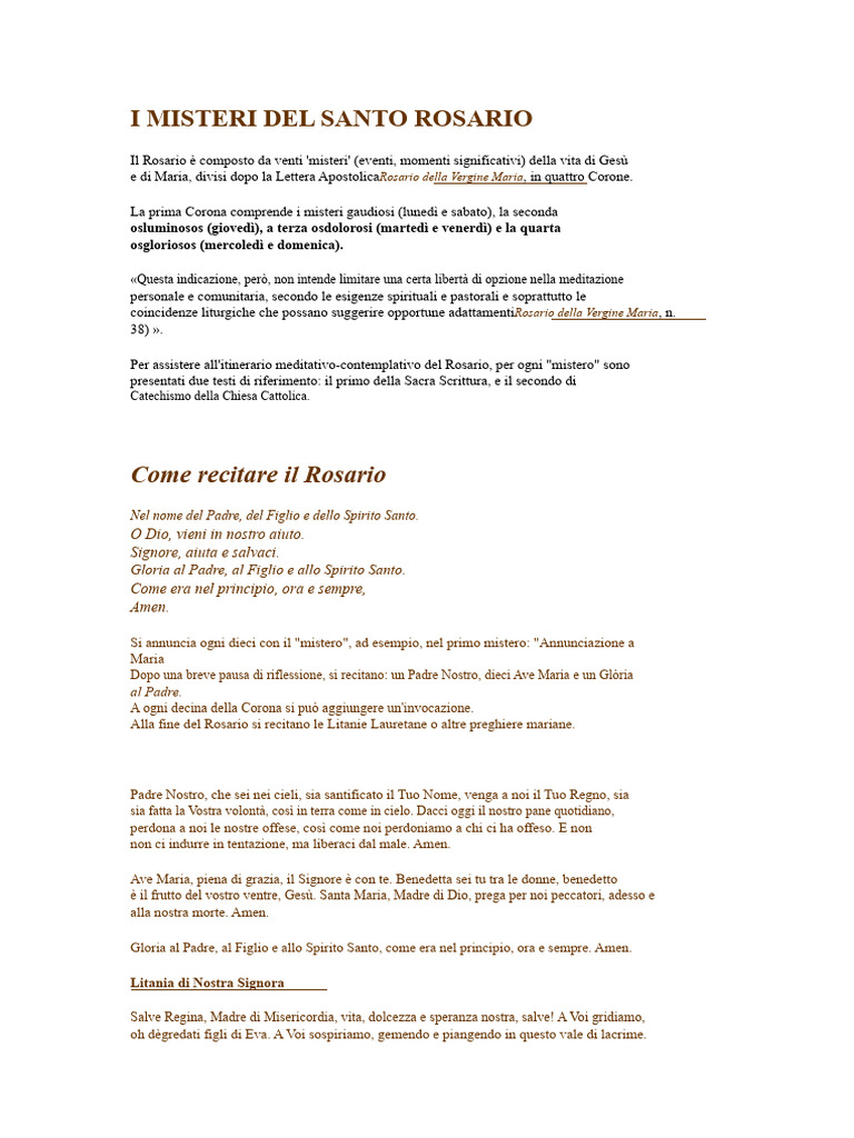 I Misteri Del Santo Rosario | PDF