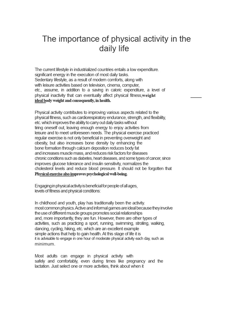 Benefits of Daily Physical Activity | PDF | Physical Fitness ...
