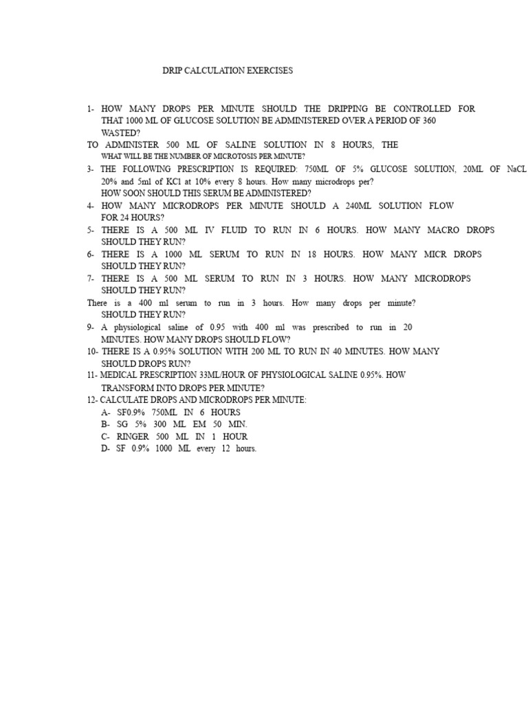 IV Drip Calculation Exercises Guide | PDF