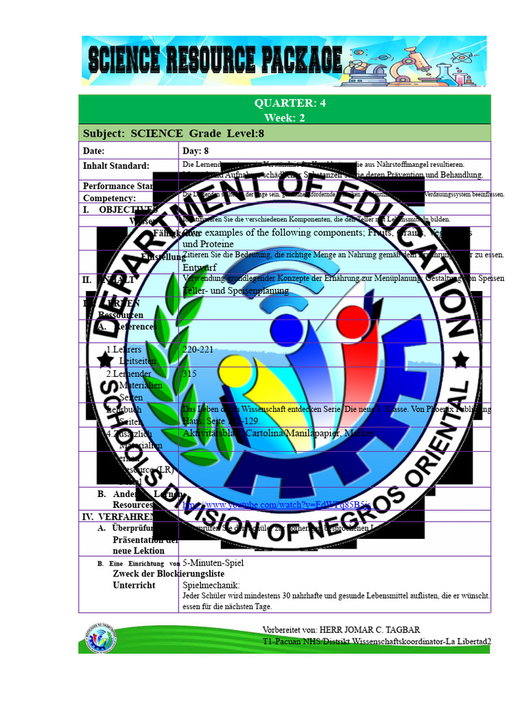 Subject: SCIENCE Grade Level:8: Quarter: 4 Week: 2 | PDF
