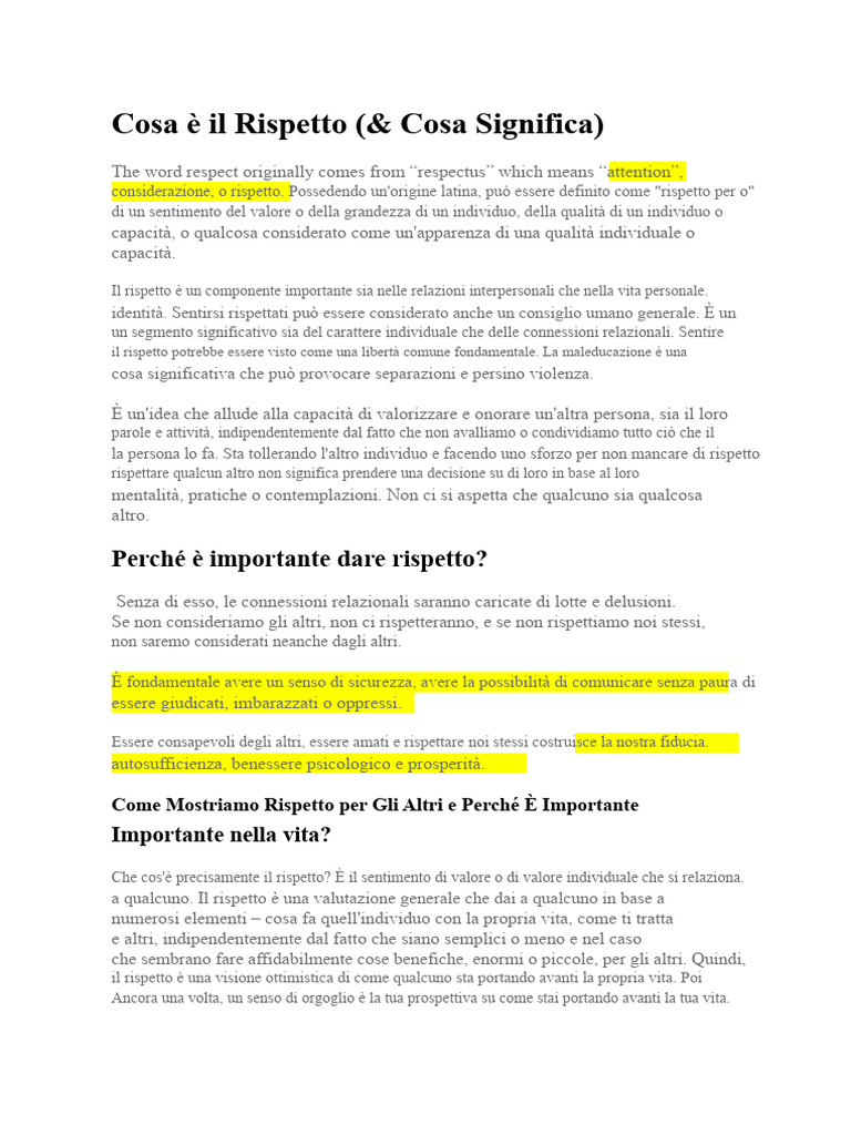 Che Cos'è Il Rispetto | PDF