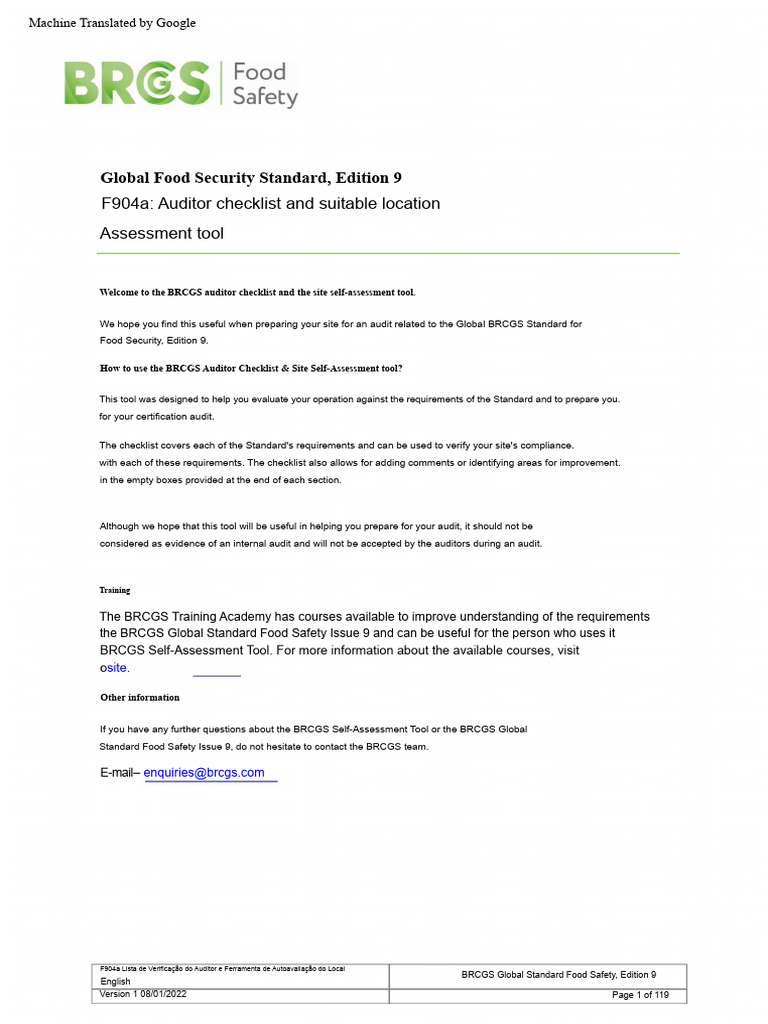 BRCGS Food Security Auditor Checklist | PDF | Audit | Food Safety