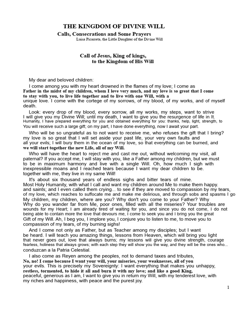 Divine Will: Calls and Prayers Guide | PDF | Heaven | Jesus