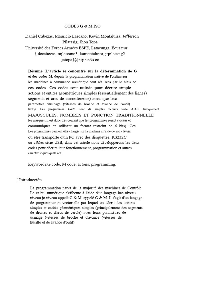 Codes G et M ISO pour CNC | PDF | Usinage | Programmation informatique