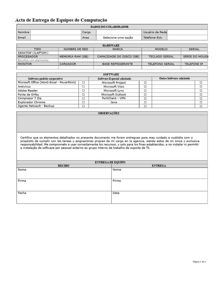 Entrega de Equipos de Computação | PDF | Microsoft | Hardware de computador