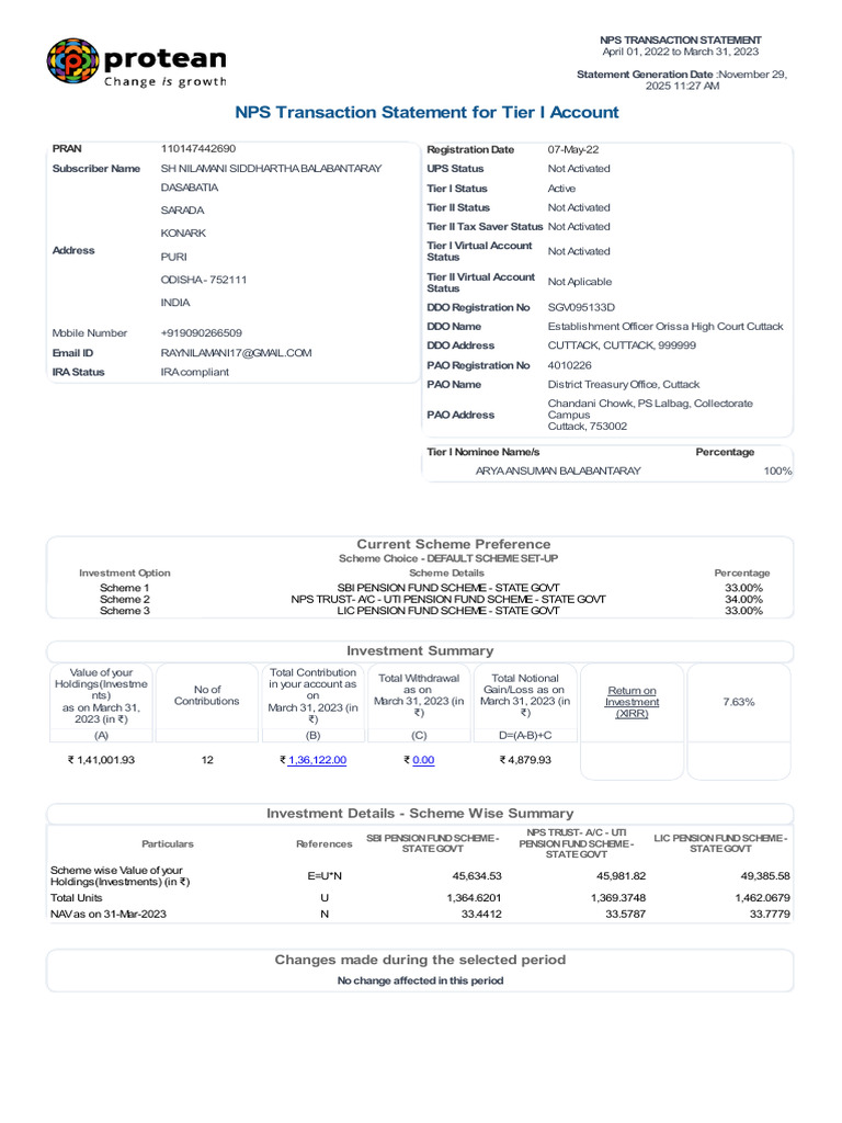 NPS Transaction Statement 2022-2023 | PDF | Tax Deduction | Financial ...