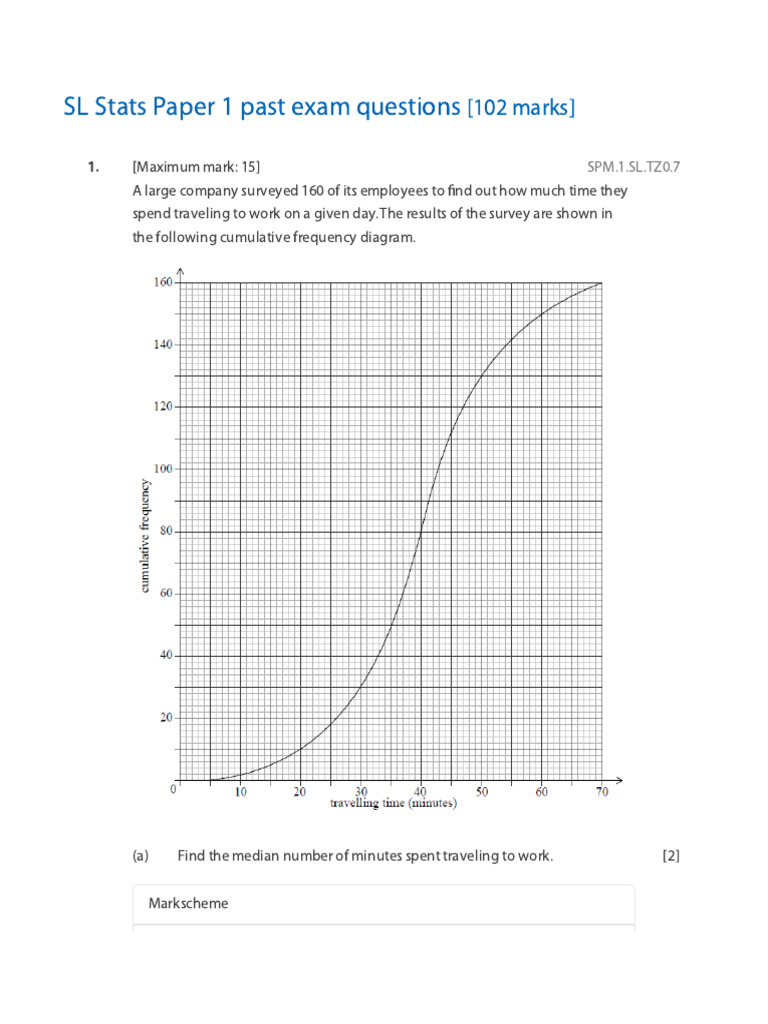 SL Statistics Past Exam Questions | PDF | Descriptive Statistics