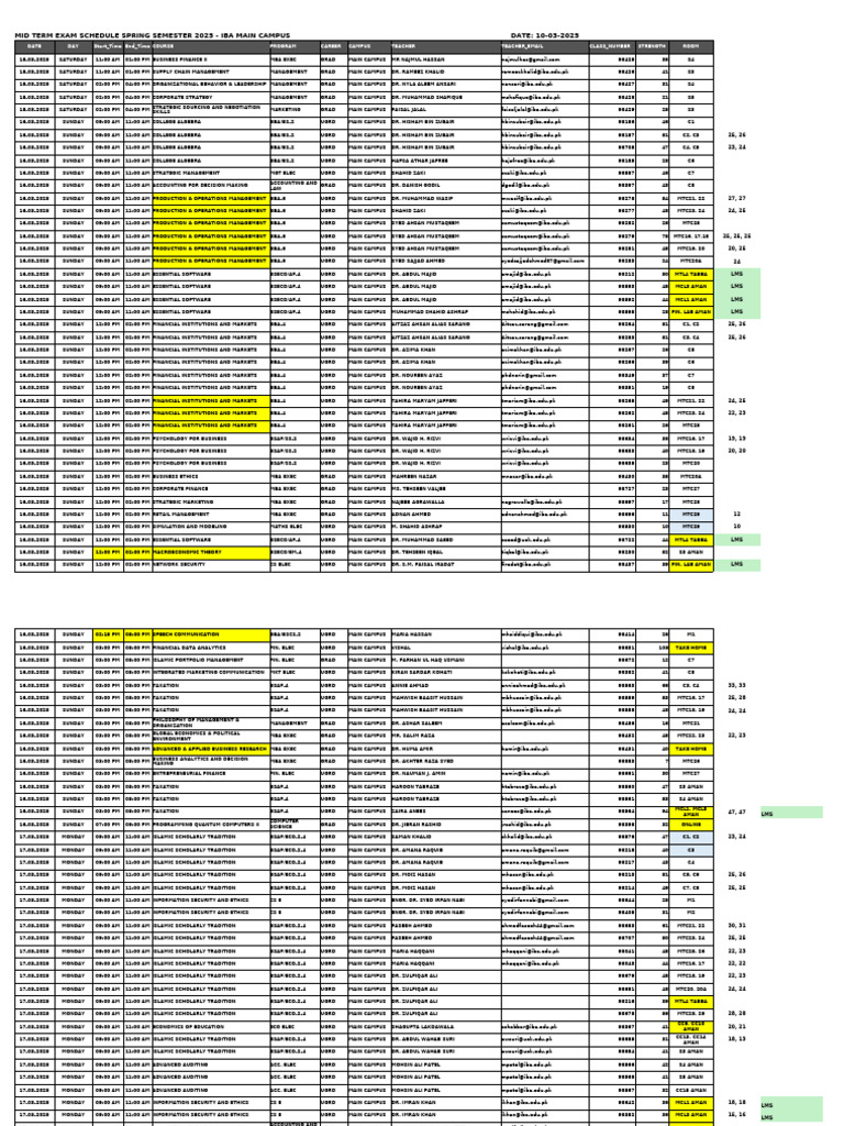 Mid Term Exam Schedule Main Campus Spring2025 11032025 | PDF | Economies