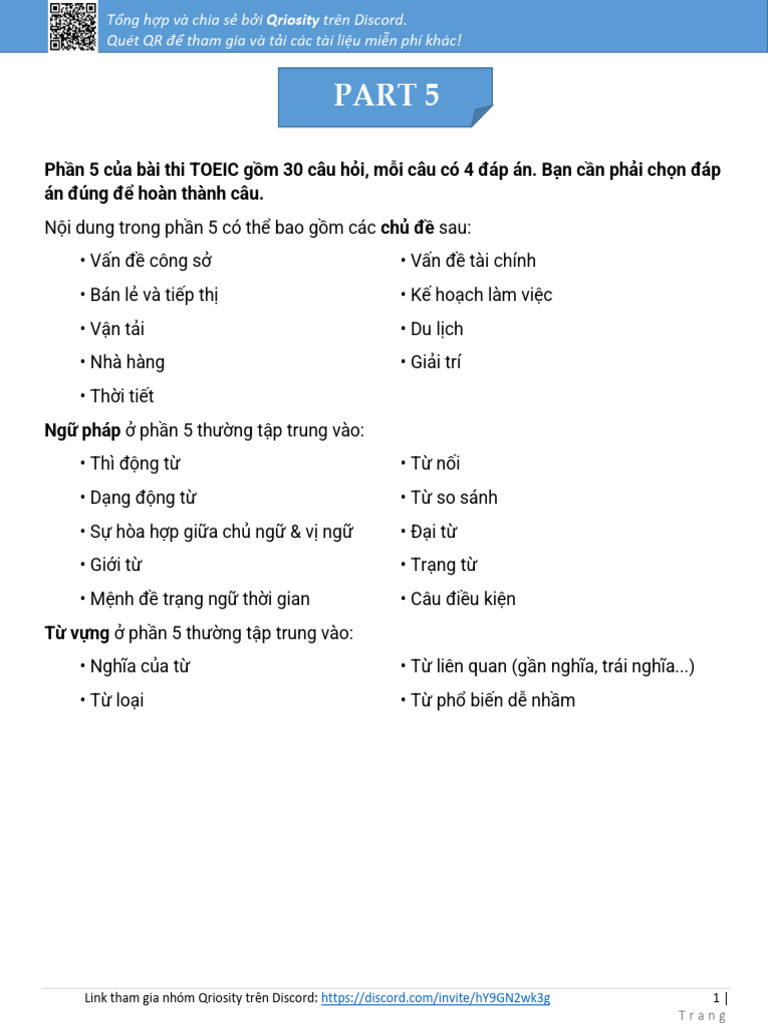 Hướng dẫn cơ bản Part 5 TOEIC | PDF
