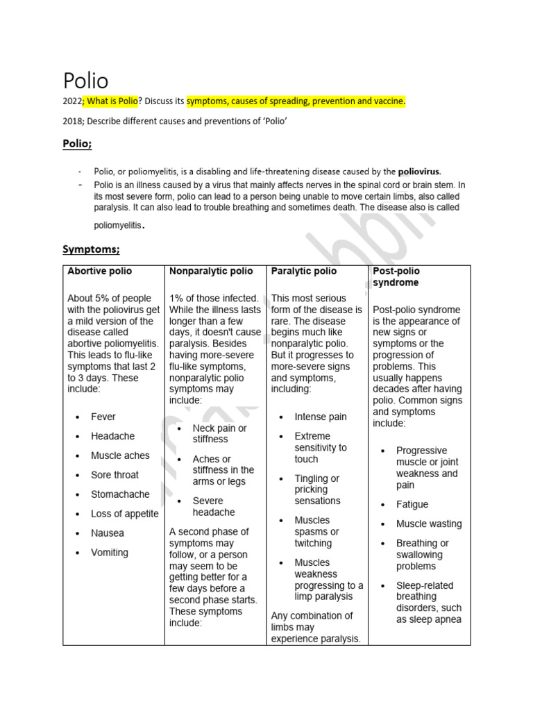 1;Polio | PDF | Human Diseases And Disorders | Medicine