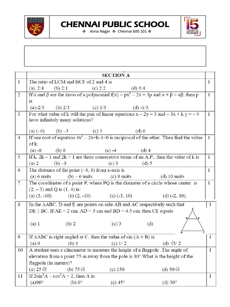 Chennai Public School10a-F Maths HW | PDF