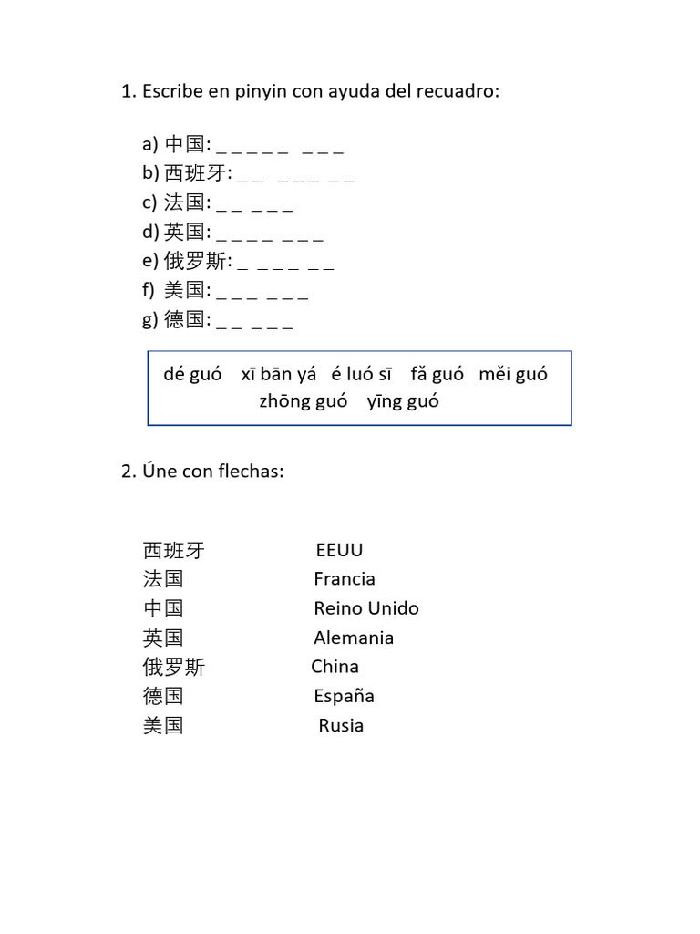 Repaso Tema Países 1 | PDF
