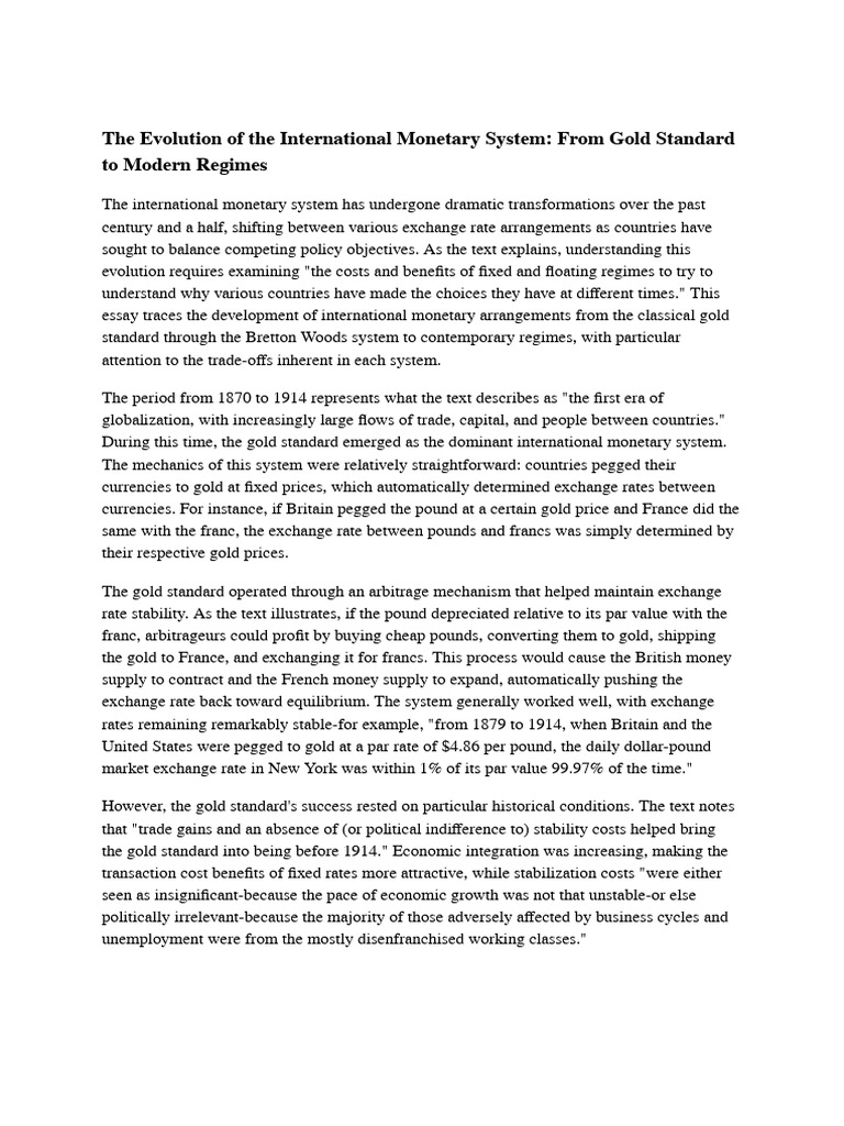 Evolution of the International Monetary System | PDF | Bretton Woods ...