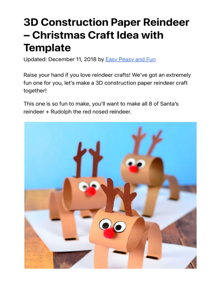 3D Construction Paper Reindeer - Christmas Craft Idea With Template ...