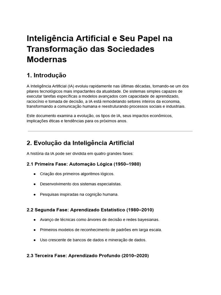 Impactos da Inteligência Artificial na Sociedade | PDF | Inteligência ...