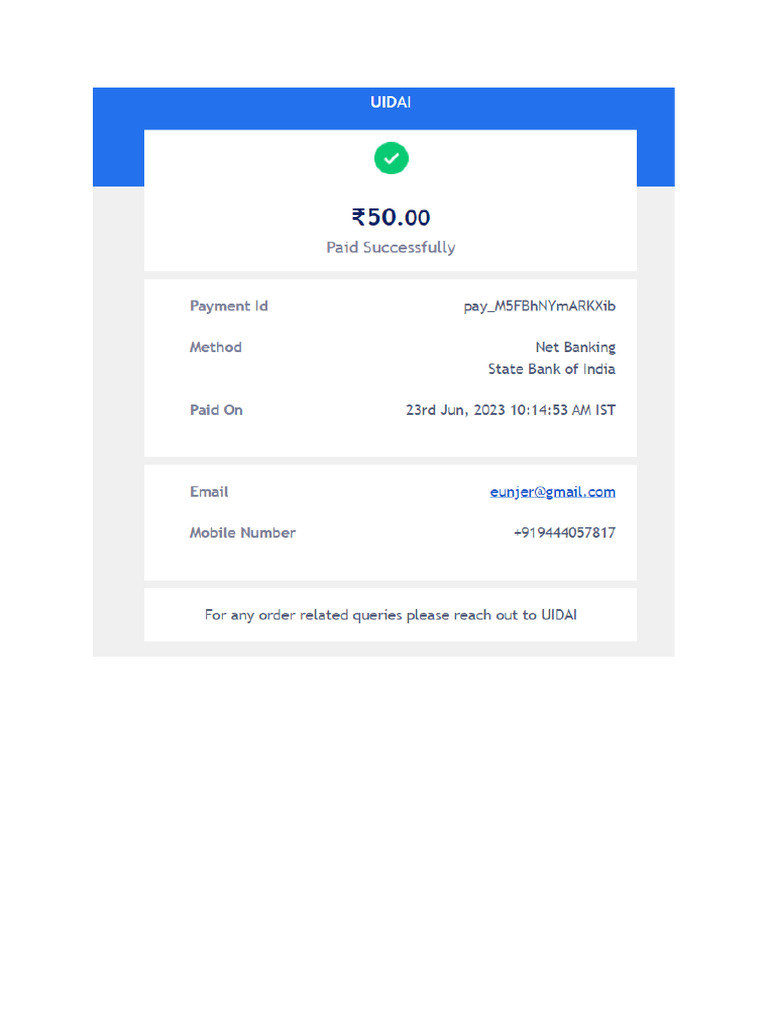 Uidai Pay Receipt | PDF