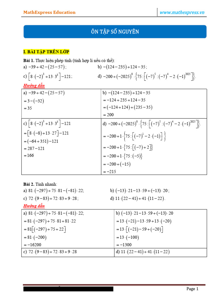 NDBH 6B2 HBT Buổi 20 - Ôn Tập Số Nguyên | PDF